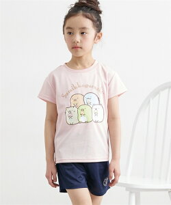 パジャマ 子供服 キッズ すみっコぐらし エステルメッシュ 半袖 ルームウェア 女の子 夏 部屋着 ナイトウェア サックス/ピンク 身長110〜160cm ニッセン nissen