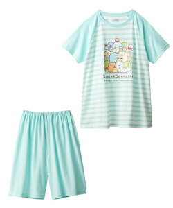 パジャマ 子供服 キッズ すみっコぐらし 天竺 半袖 女の子 夏 ルームウェア 部屋着 ナイトウェア エメラルドグリーン/パープル | 身長110〜160cm | ニッセン nissen