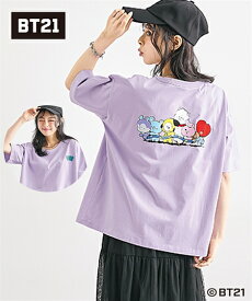 【今すぐ使える！店内全品★15％OFFクーポン★SALEアイテムにもOK♪12/11 01:59まで】Tシャツ カットソー レディース BT21 ゆるシルエット プリント 夏 オートミール/オフホワイト/スモーキーネイビー/ライトパープル/黒 | S〜M〜10L | ニッセン nissen