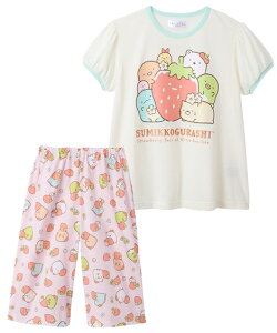 パジャマ 子供服 キッズ すみっコぐらし 半袖 パジャテコ トップス +ステテコ 女の子 夏 ルームウェア 部屋着 ナイトウェア アイボリー/ピンク | 身長110〜160cm | ニッセン nissen