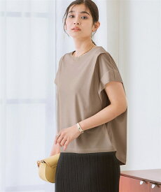 Tシャツ カットソー レディース 落ち感素材肩タックシルキー トップス 接触冷感 UVカット 吸汗速乾 夏 カーキ/チャコールグレー/ベージュ/黒 | S〜6L | ニッセン nissen