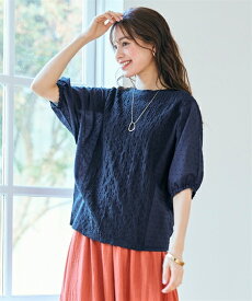 【全品対象★15%OFFクーポン配布中★2/11 23:59まで】Tシャツ カットソー レディース 袖カットドビー レース 異素材切り替え トップス 夏 ネイビー/黒 | L〜LL/3L〜4L/5L〜6L/8L/10L | ニッセン nissen
