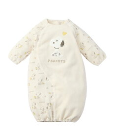 ツーウェイオール ベビー スヌーピー ストライプベロア 長袖 ツーウェイ オール 男の子 女の子 春 秋 ツーウェイドレス 新生児服 ベビードレス カバーオール 2WAY オフホワイト | 身長50〜70cm | ニッセン nissen