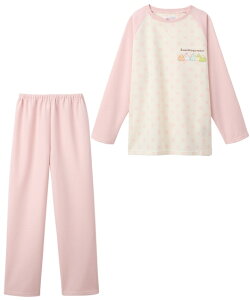 パジャマ 子供服 キッズ すみっコぐらし ニット キルト 長袖 女の子 春 秋 冬 ルームウェア 部屋着 ナイトウェア エメラルドグリーン/ピンク ニッセン nissen