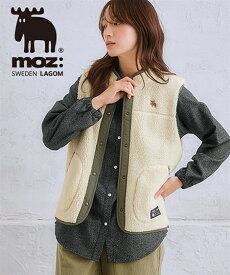 ジャケット アウター レディース moz モズ ボア ベスト 春 冬 アイボリー/カーキ | S〜6L | ニッセン nissen