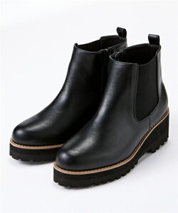 靴(シューズ) レディース ゆったり幅広 厚底サイドゴア ブーツ ワイズ4E 冬 シューズ 黒/黒スタッズ ニッセン nissen