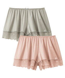 ショーツ レディース GIFT FOR ME サテン& レース フレア 2枚組 春 夏 秋 冬 大きいサイズ 女性 インナー パンツ パンティ ピンクベージュ+グレージュ | M〜6L | ニッセン nissen