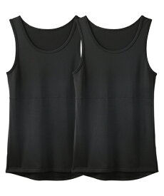 タンクトップ レディース 着るホカロン あったか裏起毛あて布付 2枚組 冬 ノースリーブ 肌着 インナー 女性 黒2枚 | M〜5L | ニッセン nissen