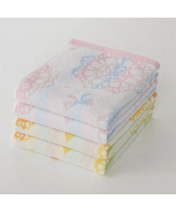フェイスタオル 無撚糸フェイス タオル 2色4枚セット クラッシー レース 春 夏 秋 冬 吸水 イエロー×ブルー/ピンク×イエロー/ブルー×ピンク | 約 34×80cm | ニッセン nissen