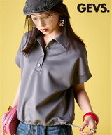 トップス ポロシャツ レディース ショート 丈ポロシャツ GEVS. 制服 ユニフォーム グレー/黒 ニッセン ni…