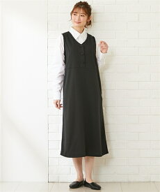 マタニティウェア 事務服としても使える ジャンパースカート カットソーでらくちん オフィス服 オフィスウエア 制服 ラージサイズ 大きいサイズ M L LL 3L 4L 5L 6L サロペット ジャンスカ 授乳服 産前 産後 ニッセン nissen 春 夏 秋 冬服