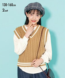 トップス・チュニック 2点セット（ケーブルニットベスト＋Tシャツ）（女の子　子供服・ジュニア服） ニッセン nissen 130 140 150 160