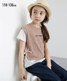 トップス・チュニック ジャガード使い重ね着風Tシャツ ニッセン nissen 夏服 女の子 半袖