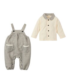 【セットアップ】サロペット+丸衿 ブラウス ベビー 上下 2点 コーデセット トップス ボトムス チェック柄 baby 赤ちゃん 新生児 ベビー服 ベビーウエア カバーオール ロンパース つなぎ 男の子 女の子 キッズ こども ニッセン nissen 70 80 90cm 春 秋 冬服