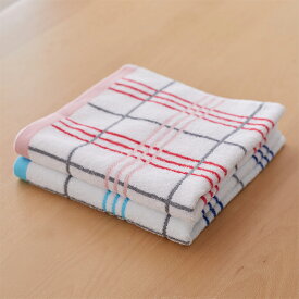 《〜11/11 1:59まで！P5倍×クーポン》さわやかなラインクロスチェック柄 ミニバスタオル2色セット チェック柄 タオルセット 綿100% 気持ちいい ふわふわ 新生活 (約)50×100cm ニッセン nissen