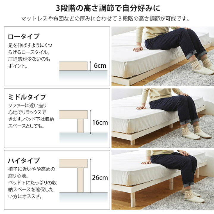 楽天市場】ベッド 高さが変えられる天然木パイン材すのこベッド 