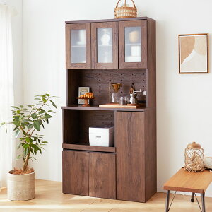 収納力にあふれるおしゃれなキッチンボード コンセント付き 食器棚 チェスト レンジ台 炊飯器 ラック 収納力 オリジナル キッチン収納 見せる レンジラック 棚 北欧 木目調 新生活 幅90cm ニ