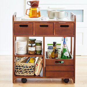 キッチンワゴン 幅56cm キャスター付き テーブル下に収納できる木製キャスターワゴン キッチン収納 ワゴン テーブル下収納 ウッドワゴン ナチュラル 北欧 天板付き 完成品 引き出し付き 新