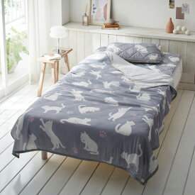 【まとめ買い最大10%OFF】クールケット シングル ハーフ リバーシブル タオルケット 接触冷感×タオル地クールケット【気ままな猫柄】ネコ 猫 アニマル かわいい 子供部屋 冷感 夏 寝具 お昼寝 小さいサイズ 省エネ nissen ニッセン