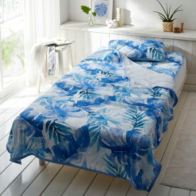 《12/15まで全品P5倍》クールケット シングル ハーフ リバーシブル ひんやり 接触冷感×タオル地クールケット【モダンリーフ柄】タオルケット 肌掛け布団 リーフ柄 リゾート 冷感 夏用 寝具 お昼寝 小さいサイズ ハーフサイズ 省エネ nissen ニッセン