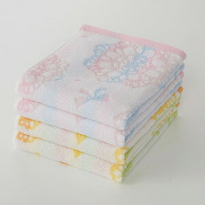 フェイスタオル 【お買い得】無撚糸フェイスタオル 2色4枚セット クラッシーレース柄 34×80cm 中厚手 綿100% レース柄 おしゃれ かわいい やわらか ふんわり パステルカラー キッチン トイレ