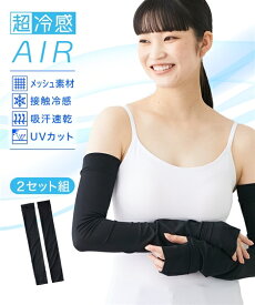 3L 4L 大きいサイズ 超冷感AIR ロング アームカバー 2セット組 接触冷感 吸汗速乾 UVカット ニッセン 女性 レディース 日焼け 夏 2枚 uv