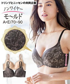 ブラジャー (A75-D80) レースプリント アウター ひびきにくい ソフト モールドブラジャー ( トリンプ ) ニッセン 女性 下着 レディース ノンワイヤー 脇高