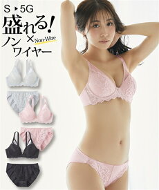 ブラジャーショーツセット 3L 4L 5L 大きいサイズ シアードット ノンワイヤー ブラショーツセット ニッセン 女性 下着 レディース 盛り 小胸 谷間 セクシー 可愛い下着