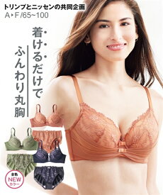 ブラジャー＆ショーツセット (E70/M-F80/L) タックで飾る ブラジャー ショーツセット ( トリンプ ) ニッセン 女性 下着 レディース ブラショーツ セクシー かわいい下着