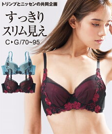 ブラジャー (C70-D85) 細見えシルエット バストサイドすっきり ブラジャー ( 脇高 トリンプ ) ニッセン 女性 下着 レディース 脇肉 かわいい下着