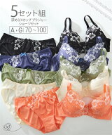 ニッセン 安定感のある 深め 3/4カップ 編レース ブラジャー ショーツ 5セット組 女性 レディース オール…