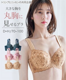 ブラジャー ニッセン 胸をきれいに丸胸に見せるブラジャー ( トリンプ )(大きい胸専用企画) 女性 下着 レディース ブラジャー 脇高 可愛い (D70-H85)