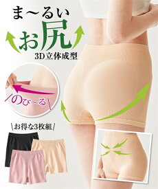 ショーツ(パンツ) ニッセン 大きいサイズ 綿混伸びーるお腹おさえてま〜るいお尻をつくる 深ばき丈ボクサーショーツ3枚組 女性 下着 レディース　4L〜5L