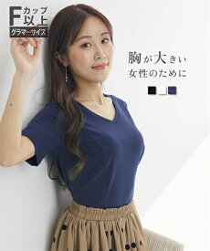 トップス ニッセン 【大きい胸専用】 美ライン Vネック 半袖Tシャツ 女性 レディース Tシャツ 単品 無地 シンプル カジュアル OL 通勤着 S M L LL 3L