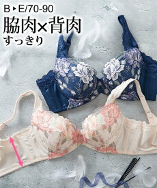 ブラジャー (B70-E90) ニッセン 背中すっきり シルエットブラジャー 女性 下着 レディース ブラジャー ブラ 華やか 花柄 レース 刺繍 可愛い 脇高