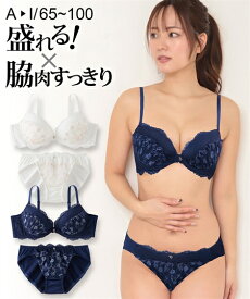 ブラショーツセット (B85/LL-I95/4L) 大きいサイズ ニッセン 小花 刺しゅう レース 脇高 ブラショーツセット 女性 下着 レディース ブラジャー ショーツ セット 可愛い