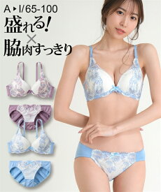 ブラショーツセット (A65/M-I80/L) ニッセン 脇高 フラワーアーチ ブラショーツセット 女性 下着 レディース ブラジャー ショーツ 盛り 小胸 谷間 モールドカップ