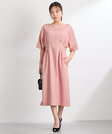 ワンピース M L LL 3L ニッセン 【大きい胸専用】ウエストタック 半袖 レース ドルマンワンピース 女性 レディース ワンピース 体型カバー ポケット付き 夏 グラマーアパレル