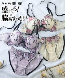 ブラショーツセット (A70/M-F85/LL) ニッセン 脇高 シック フラワー ブラジャーショーツセット 女性 下着 レディース ブラショーツ 盛り 小胸 谷間 可愛い
