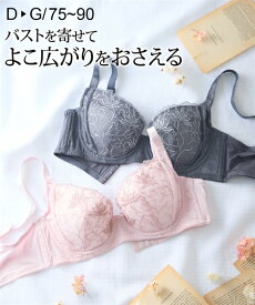 ブラジャー (D75-G90) 大きいサイズ ニッセン 【大きい胸】 胸を小さく見せるブラジャー コンパクト 脇高 線画調レース (DEFGカップ) 女性 下着 レディース