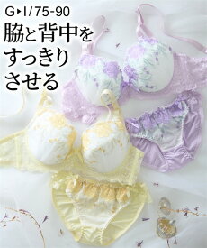 ブラショーツセット (G75/L-I90/3L) 大きいサイズ ニッセン 【大きい胸】脇高 カールフラワー ブラショーツ(GHIカップ) 女性 下着 レディース ブラジャー ショーツ セット
