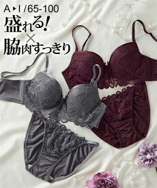 ブラショーツセット (A65/M-E100/5L) 大きいサイズ ニッセン 脇高 ローズ レース ブラショーツ セット 女性 下着 レディース