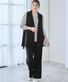 《サイズ交換無料》トップス セットアップ ジレ ベスト ストレートパンツ レディース 洗える S-3L ベージュ 黒 ネイビー ニッセン tp0 フォーマル セレモニー 入学式 卒業式 ママスーツ