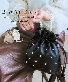 バッグ レディース 鞄 パール調ビーズ飾り 2WAY 巾着 ショルダーバッグ かばん ニッセン 7days ac0