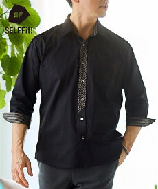 カジュアルシャツ 綿100% 前立てデザイン 7分袖 シャツ 3L以上お腹ゆったり セルフフィット 大きいサイズ メンズ ブラック/ネイビー 3L-10L ニッセン nissen