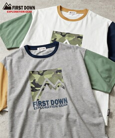 トップス Tシャツ 半袖 裏キシリトールプリント クレイジー切替 クルーネック Tシャツ ファーストダウン エクスプロレーションギア M-LL ニッセン