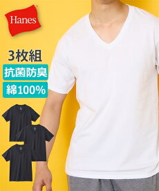 Tシャツ 半袖 Hanes ヘインズ 綿100％ 抗菌防臭 V首 半袖tシャツ 3枚組 M-4L 大きいサイズ メンズ ニッセン nissen