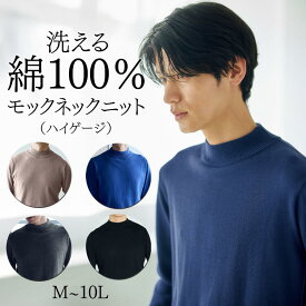 ニット 綿100% モックネックニット ハイゲージ 洗えるニット M-10L 大きいサイズ メンズ ニッセン nissen