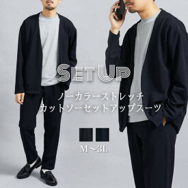 スーツ ノーカラー カットソー セットアップスーツ ジャケット＋イージーパンツ S-3L 大きいサイズ メンズ ニッセン nissen