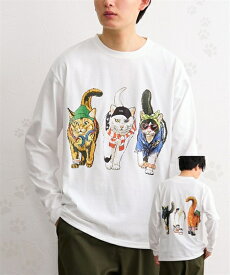 Tシャツ 長袖 度詰め天竺 バックプリント 猫柄 長袖Tシャツ M-LL メンズ ニッセン nissen